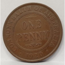 AUSTRALIA 1920 . ONE 1 PENNY . VARIETY . BOTTOM DOT . INDIAN DIE